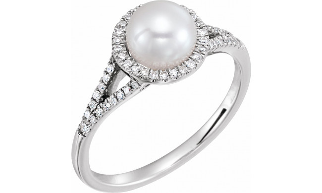 14K White Freshwater Cultured Pearl & 1/5 CTW Diamond Ring - 65130070001P