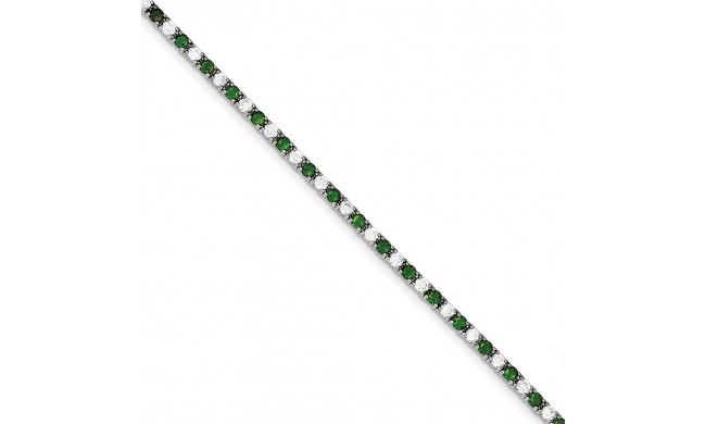 Quality Gold Sterling Silver 7inch Green and White CZ Bracelet - QX440CZ