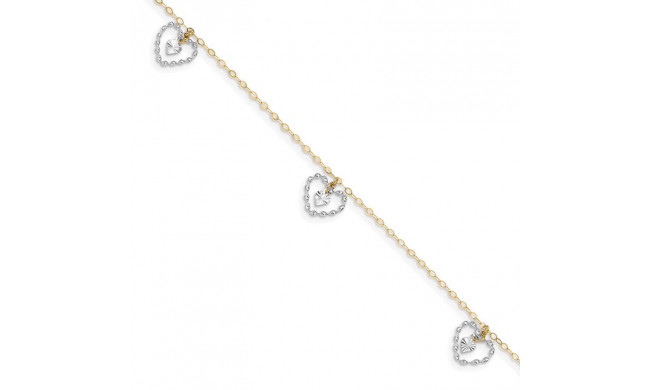 Quality Gold 14k Two Tone Twisted & Diamond Cut Hearts  Anklet - ANK258-9