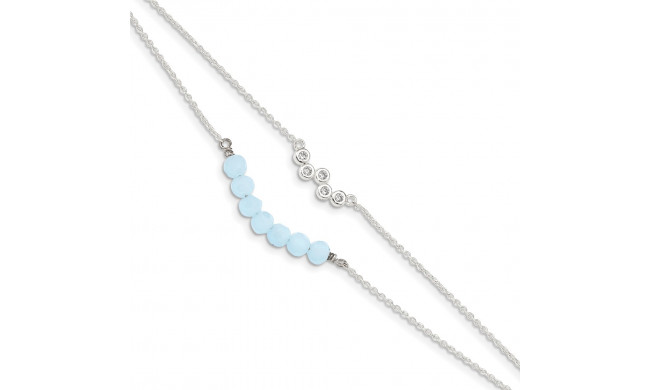 Quality Gold Sterling Silver CZ & Blue Glass Beads Bracelet - QG4903-6