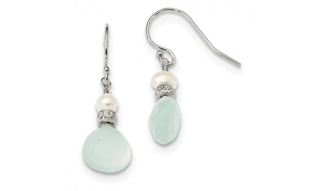 Quality Gold Sterling Silver Chalcedony and FWC Pearl Dangle Earrings - QE13116