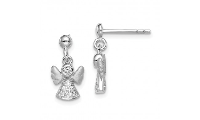 Quality Gold Sterling Silver Rhodium-plated Brushed CZ Angel Dangle Post Earrings - QE15298