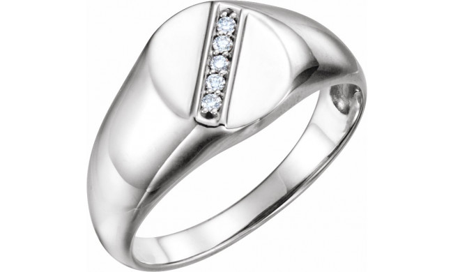 14K White .08 CTW Diamond 11x10 mm Oval Signet Ring - 9840600P