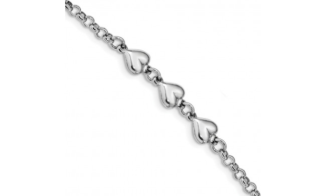 Quality Gold Sterling Silver Rhodium Plated Polished Triple Heart Charm Bracelet - QG4596-7
