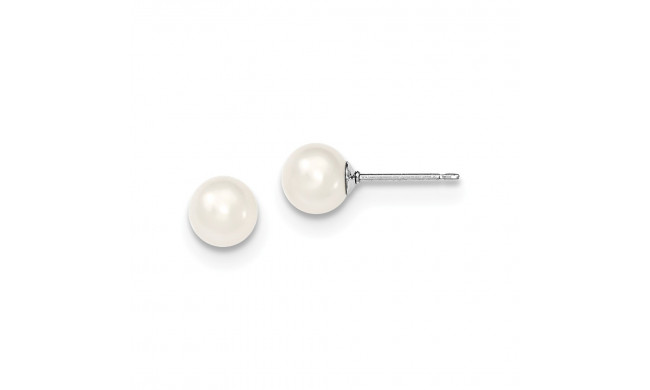 Quality Gold Sterling Silver 6-7mm White FW Cultured Round Pearl Stud Earrings - QE12733