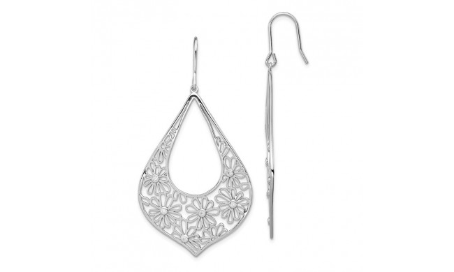 Quality Gold Sterling Silver Flowers   CZ Teardrop Dangle Earrings - QE7360