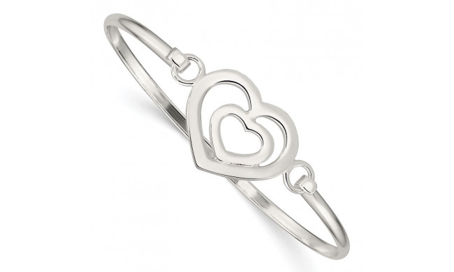 Quality Gold Sterling Silver Heart within a Heart Bangle Bracelet - QB408