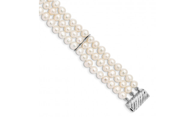Quality Gold Sterling Silver RH 6-7mm White FWC Pearl 3 Strand Bracelet - QH5365-7.5