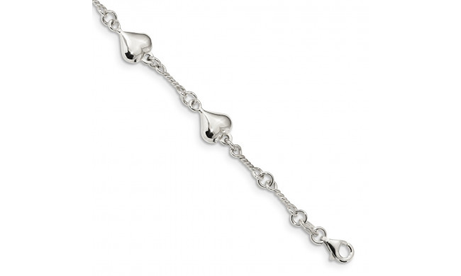 Quality Gold Sterling Silver Polished Heart 7.5in Bracelet - QG4246-7.5