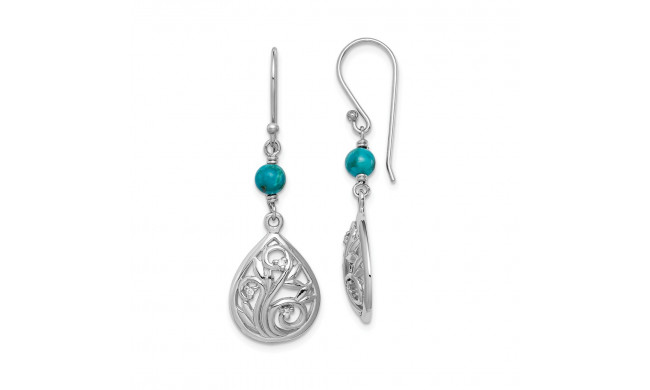 Quality Gold Sterling Silver Rhodium-plated Compressed Turquoise CZ Dangle Earrings - QE15347