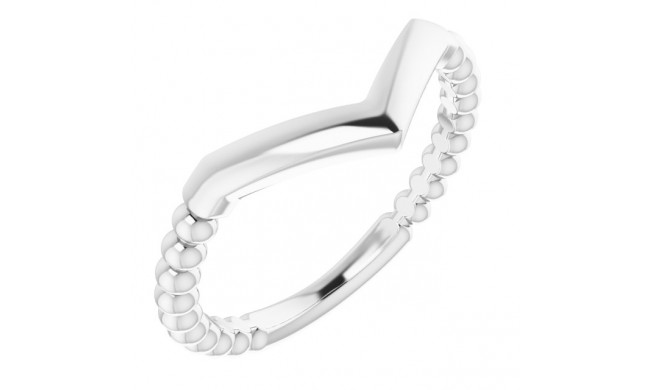 14K White Stackable Beaded V Ring - 51736101P