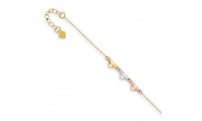 Quality Gold 14k Tri-Color Adjustable Heart Anklet - ANK175-9