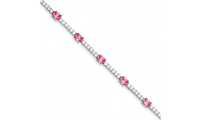 Quality Gold Sterling Silver Rhodium-plated 7inch Pink and Clear CZ Bracelet - QX422CZ