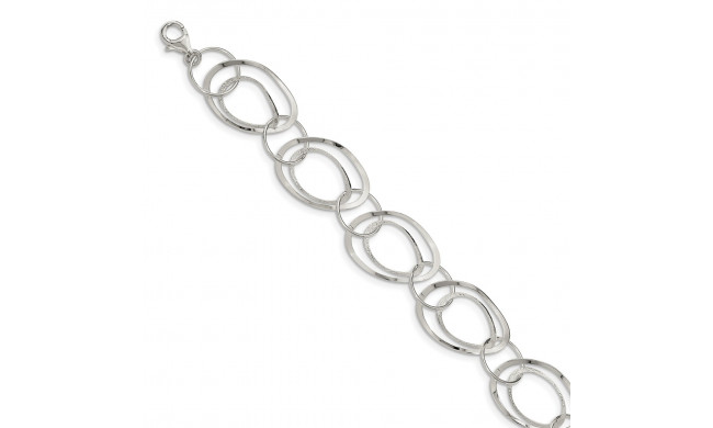 Quality Gold Sterling Silver Polished & Textured Circle 7.5in Bracelet - QG3744-7.5