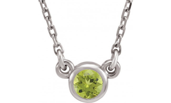 14K White 4 mm Round Peridot Bezel-Set Solitaire 16 Necklace - 6113460021P