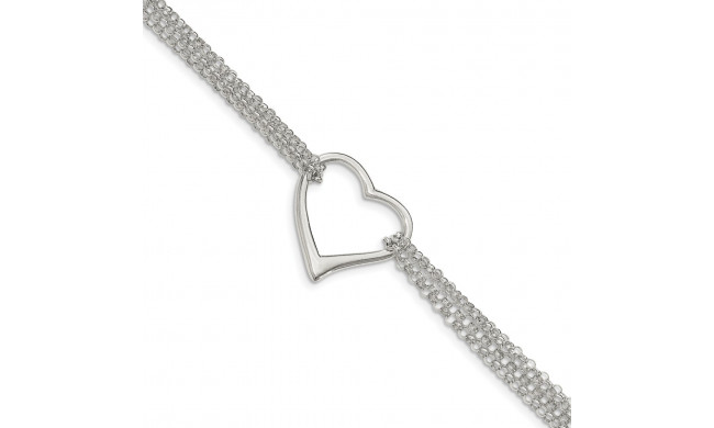 Quality Gold Sterling Silver Polished Multi Strand Heart Bracelet - QG3610-7.25