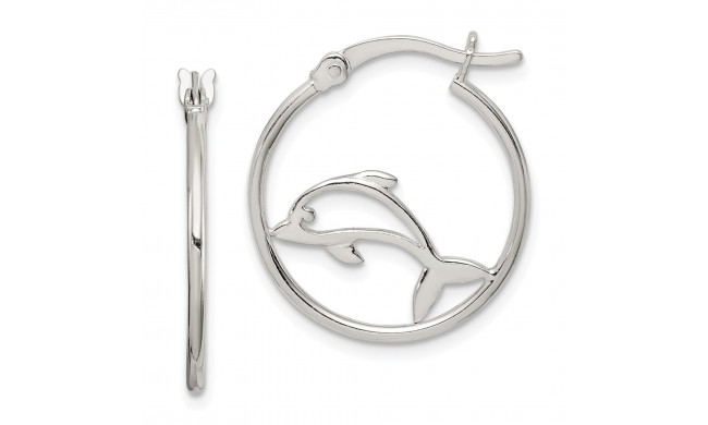 Quality Gold Sterling Silver Polished Dolphin Hoop Earrings - QE14723