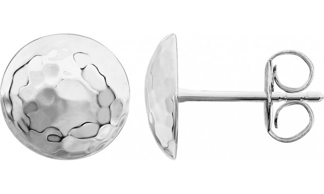 14K White Hammered Disk Earrings - 860811000P