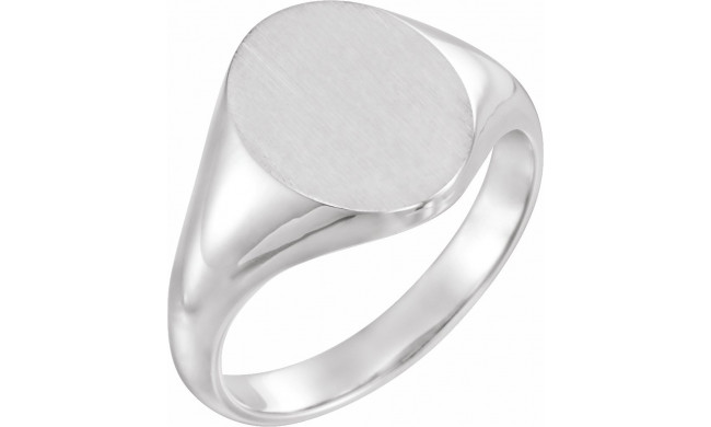 14K White 12x10 mm Oval Signet Ring - 5543112667P