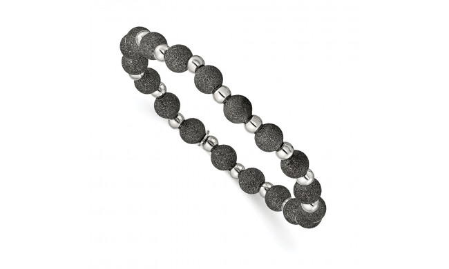 Quality Gold Sterling Silver Ruthenium-plated Laser Cut Bead Stretch Bracelet - QG3402