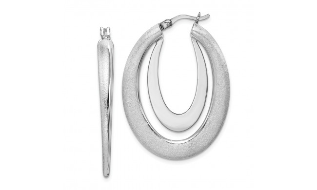 Quality Gold Sterling Silver Rhodium-plated Polished & Brushed Hoop Earrings - QE11661