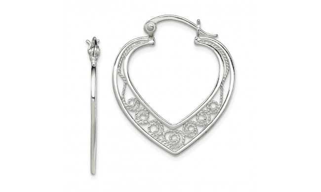Quality Gold Sterling Silver Polished Filigree Hinged Hoop Earrings - QE11648