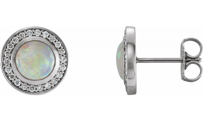 14K White 6 mm Opal & 1/5 CTW Diamond Halo-Style Earrings - 86481609P