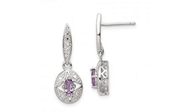 Quality Gold Sterling Silver Amethyst Diamond Post Dangle Earrings - QE9421