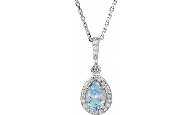14K White Aquamarine & .07 CTW Diamond 18 Necklace - 8530770000P