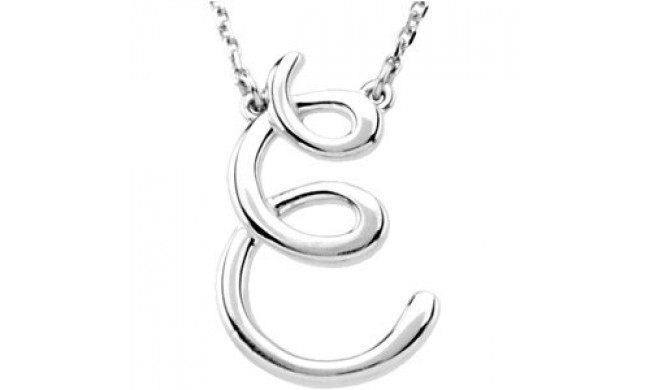 14K White Script Initial E 16 Necklace - 84635208P