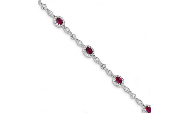 Quality Gold Sterling Silver Rhodium Plated 7inch Red and Clear CZ Bracelet - QX434CZ