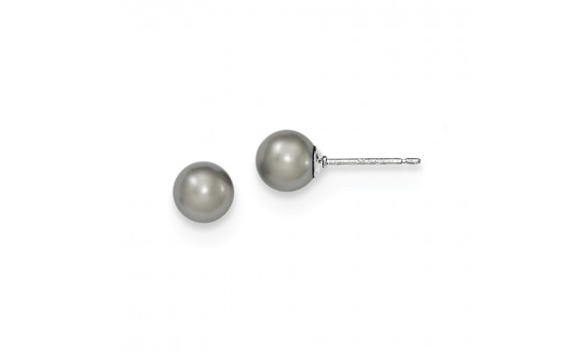 Quality Gold Sterling Silver 6-7mm Grey FW Cultured Round Pearl Stud Earrings - QE12713