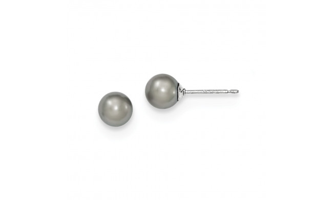 Quality Gold Sterling Silver 6-7mm Grey FW Cultured Round Pearl Stud Earrings - QE12713