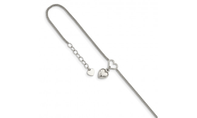 Quality Gold Sterling Silver Cabled Heart Dangle Charm with 1in ext Anklet - QG4794-9