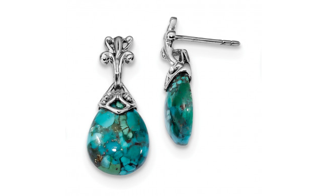 Quality Gold Sterling Silver Rhodium-plated  Reconstituted Turquoise Dangle Earrings - QE13921
