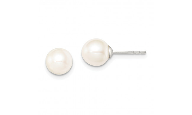 Quality Gold Sterling Silver 7-8mm White FW Cultured Round Pearl Stud Earrings - QE12734