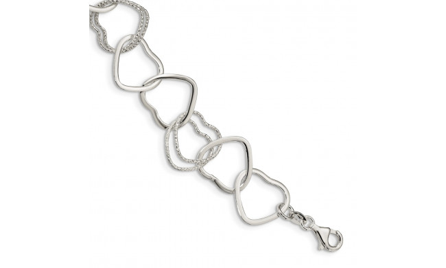 Quality Gold Sterling Silver Polished and Textured Heart Link Bracelet - QG3256-7.5