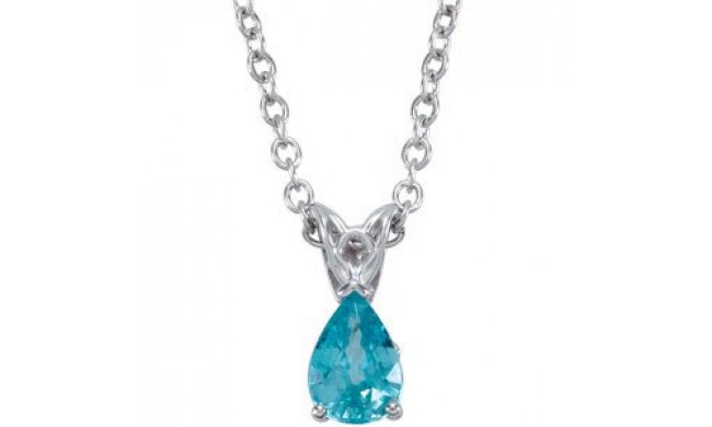 14K White 7x5 mm Blue Zircon 18 Necklace - 67692102P