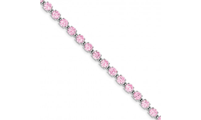 Quality Gold Sterling Silver Rhodium-plated 7 inch Pink CZ Bracelet - QX424CZ