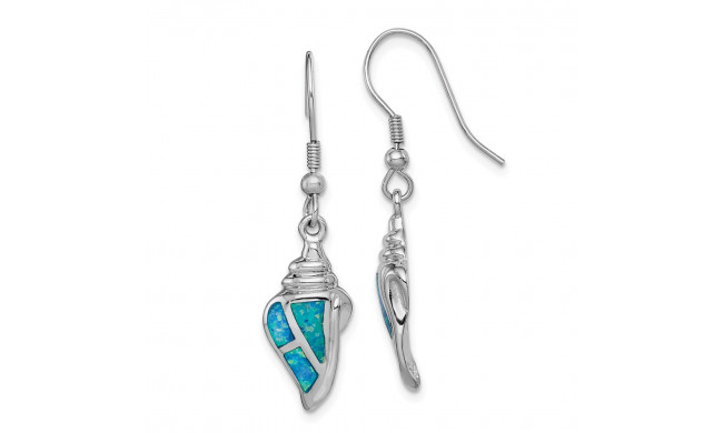 Quality Gold Sterling Silver Rhodium-plated Created Blue Opal Seashell Dangle Earrings - QE14447