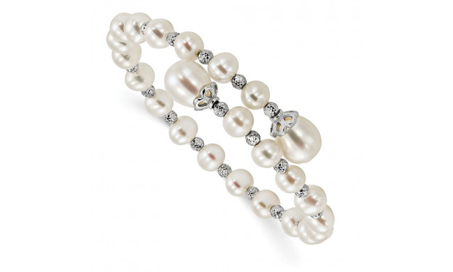 Quality Gold Sterling Silver RH 6-9mm White FWC Pearl  Wrap Bracelet - QH5413
