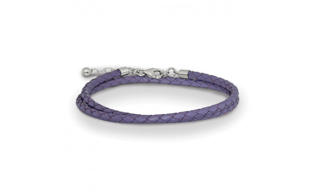 Quality Gold Sterling Silver Reflections Purple Leather 14in 2in ext Choker Bracelet - QRS4049PURP-14