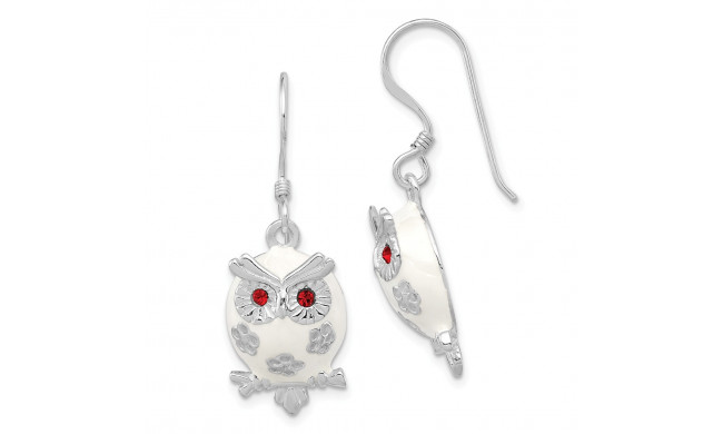 Quality Gold Sterling Silver Rhodium-plated Enamel Red CZ Owl Dangle Earrings - QE11833
