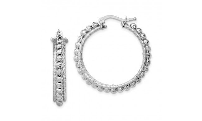 Quality Gold Sterling Silver Rhodium-plated Beaded Italian Hinged Hoop Earrings - QE11650