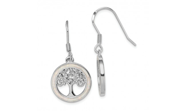 Quality Gold Sterling Silver Rhodium-plated Created Opal Circle   Tree Dangle Earrings - QE14295