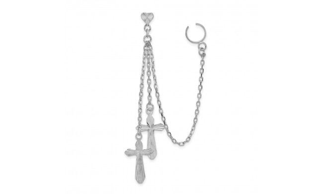 Quality Gold Sterling Silver Rhodium Plated Dangle  Cross Earlobe Cuff Earring - QE11456