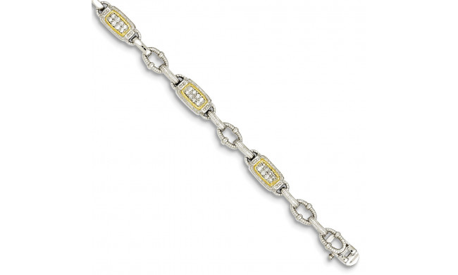 Quality Gold Sterling Silver 7in Vermeil Oval Link CZ Bracelet - QG3110-7