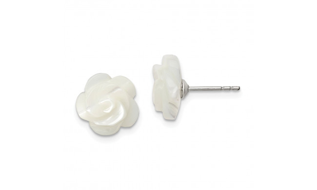 Quality Gold Sterling Silver 10mm White Mother of Pearl Flower Post Stud Earrings - QE12901W