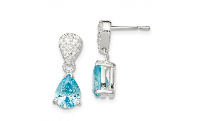 Quality Gold Sterling Silver Polished Blue & Clear CZ Dangle Post Earrings - QE12376