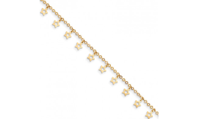 Quality Gold 14k Gold Polished & Textured Star Anklet - ANK282-10